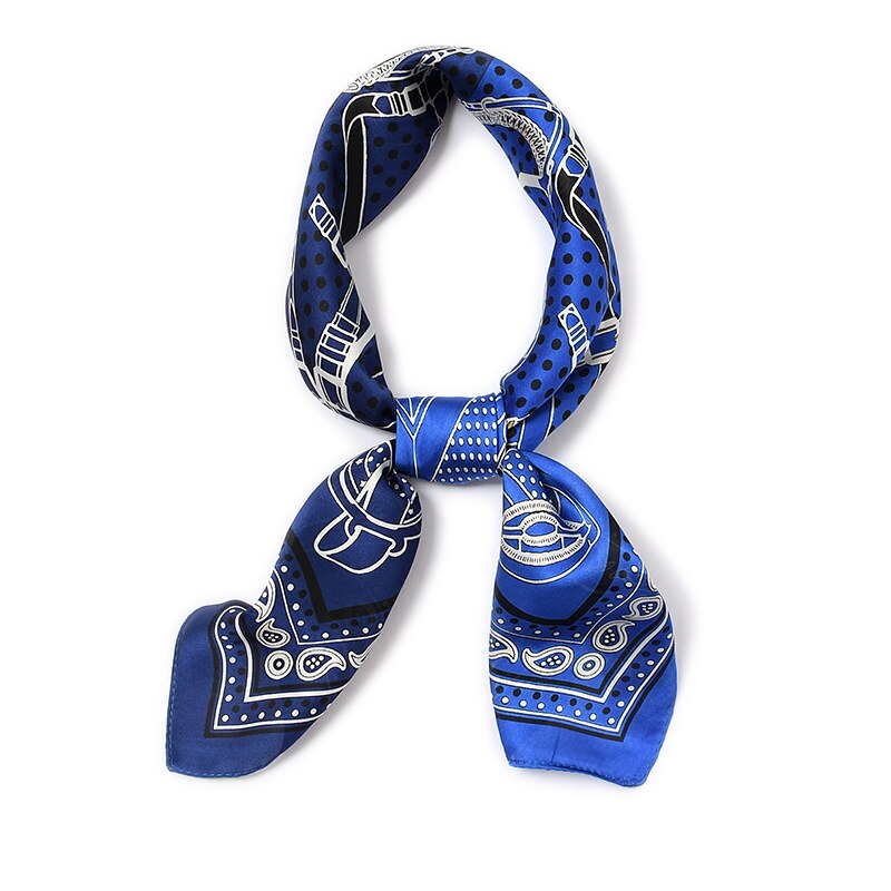 Retro Square Small Scarf Men Shirt Decorated Silk Neckwear Women Office Bandana: Navy Blue