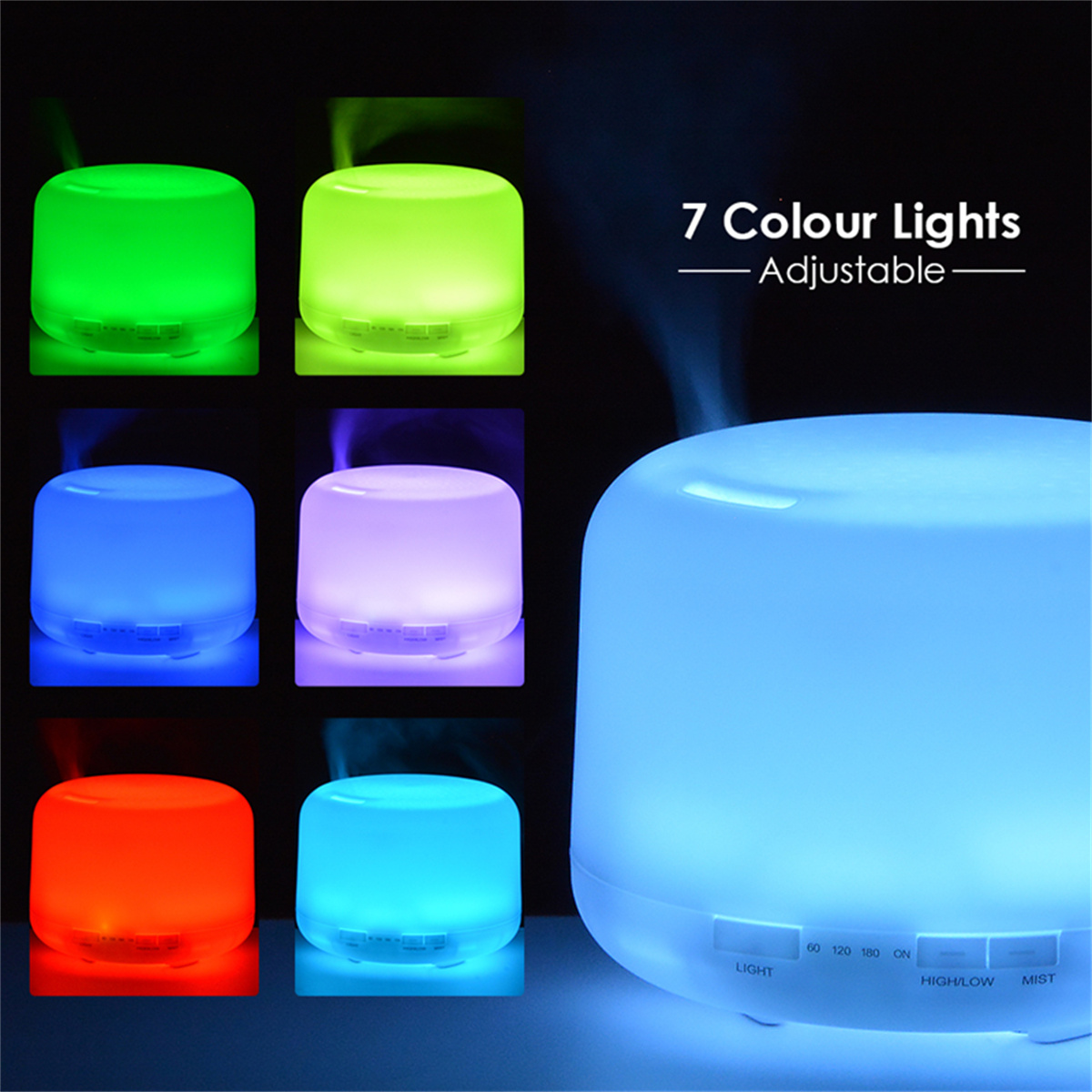 Umidificador de ar 500ml, difusor de óleo essencial, difusor de aroma com luzes noturnas coloridas, umidificador usb, mini tamanho