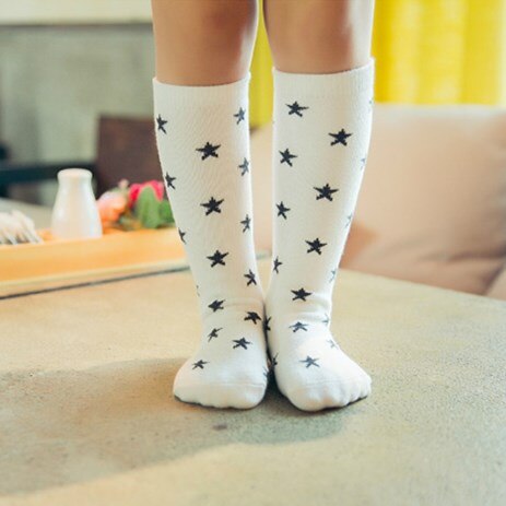 1 pair Girl Socks Knee High Cute Baby Socks Long Tube Booties stars pattern Children's Sock:  White / S 0-3 years