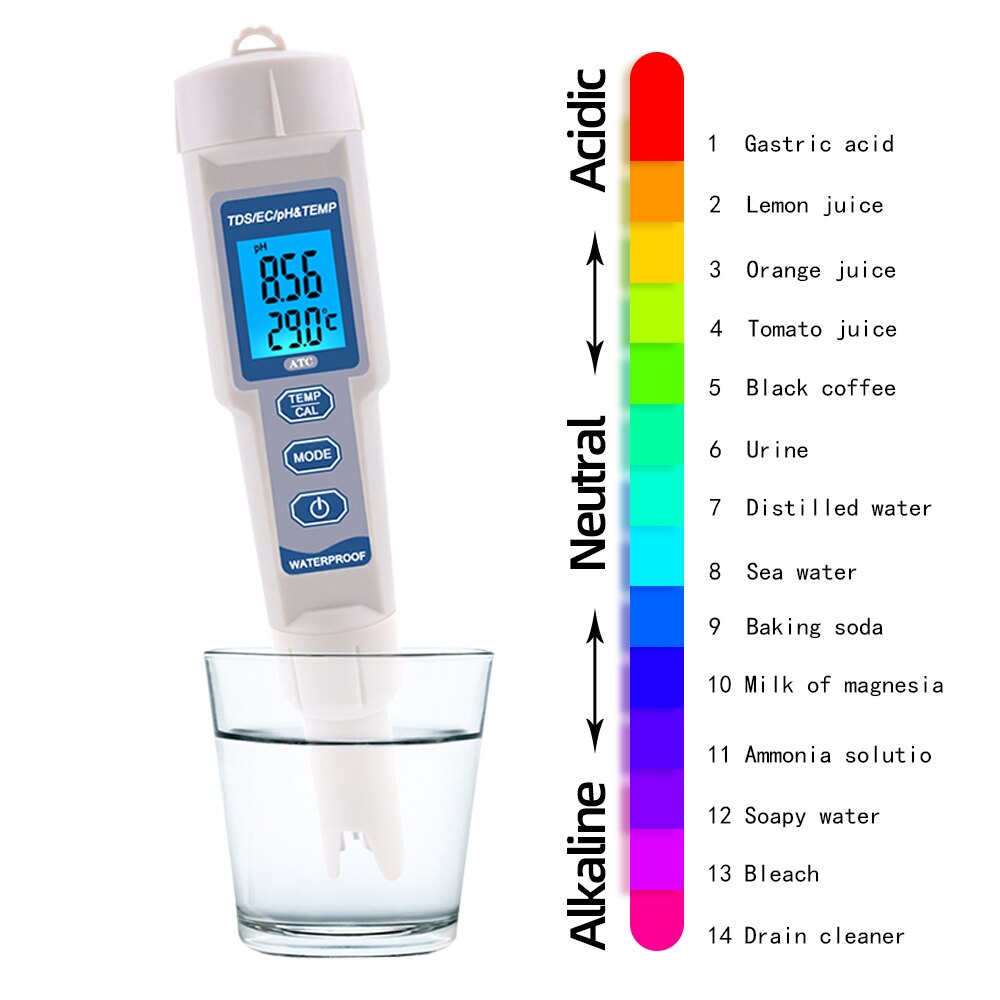 PH-3580 Digital PH Meter 4 in 1 PH/TDS/Temp/ EC Tester Conductivity Monitor Water Quantity Test Tool TDS Analyzer for Aquarium