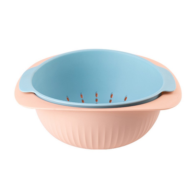 Nuttig Dubbele Afvoer Mand Kom Wassen Keuken Zeef Noedels Groenten Fruit Cadeau Fruit Keuken Gereedschap #86: PINK