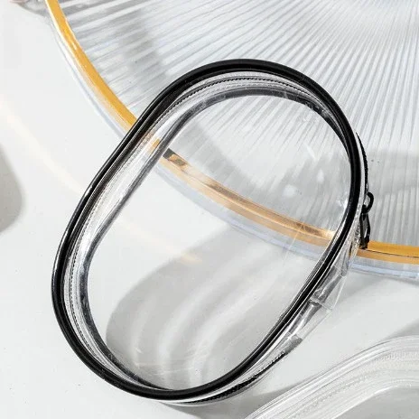 Mini bolsa de almacenamiento de Cable de carga transparente portátil con cremallera, funda multifuncional para auriculares, accesorios de viaje con llavero: Rosa