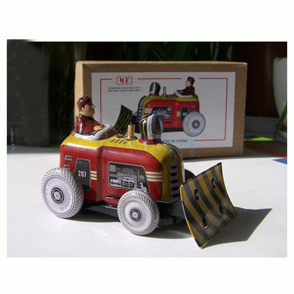 Wind Up Mini Bulldozer Tractor Model Toy Collectible W/Key