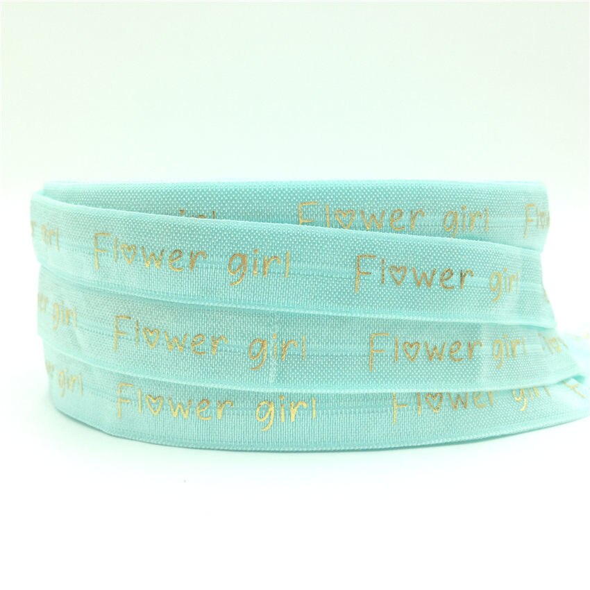 5 Yards 16mm Gold print Bloem Meisje Vouw over elastische bands bruiloft decoratie Accessoires: GS294 Light Blue