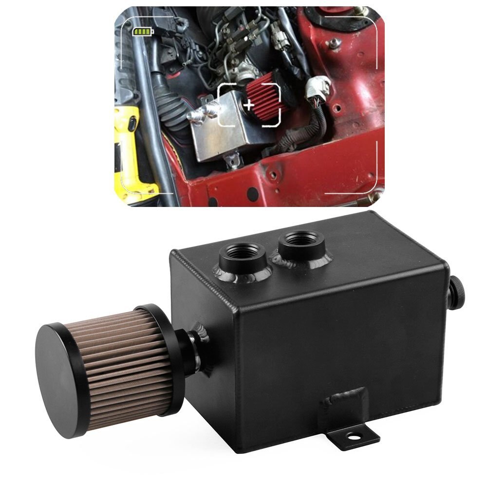 Réservoir de carburant en aluminium 1L | Voiture universelle, prise d'huile, bidon réservoir de carburant avec renflard et filtre robinet de vidange avec filtre à huile, raccord AN10