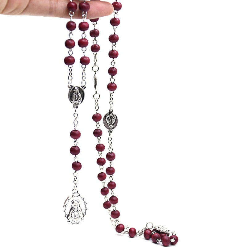 Rosary Necklace Catholic Virgin Mary Pendant Necklaces Bead Long Chain Men Women Christian Jewelry