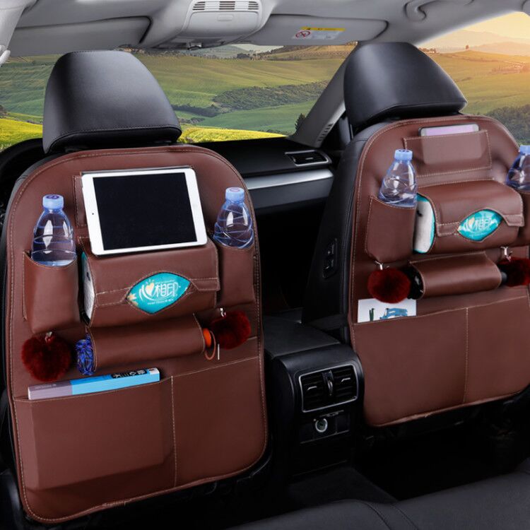 1pc pu leren autostoel rugleuning opbergtas multifunctionele ipad mini houder universele achterbank organizer voor kinderen opbergruimte: Koffie 1