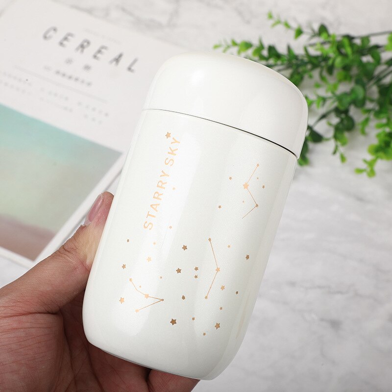 200ml Insulated Thermos Bottles Starry Sky Mini Small Capacity Leakproof Coffee Mug 304 Stainless Steel Vacuum Flask Couple: White