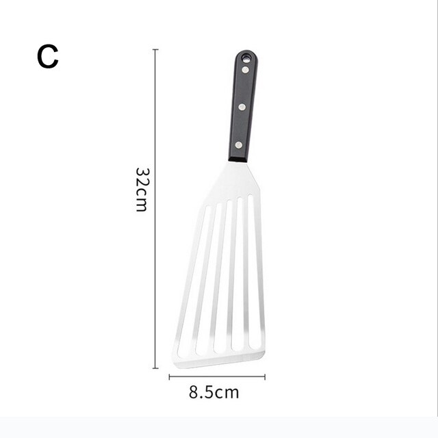 Multi-Purpose Cooking Stainless Steel Fish Spatula Metal Blade With Long Handle Fish Turner Utensils For Cooking Tools: Plastic handle-L