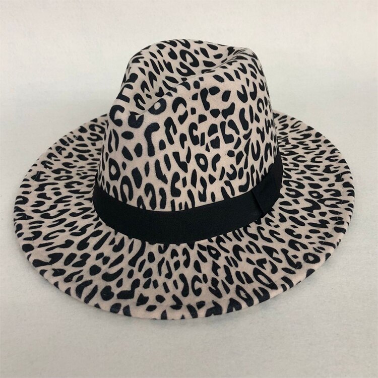 LVTZJ-sombreros de fieltro de lana Unisex para hombre y mujer, sombreros Fedora de Jazz de estilo Simple con borde plano, banda de cuero de grano de leopardo, decoración Trilby Panamá, sombreros formales: -6