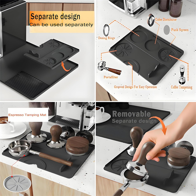 3 in 1 Silicone Coffee Mat with Tamper Pad Durable Non-Slip Coffee Espresso Machine Mat Durable Coffee Bar Mat Pad JAF273