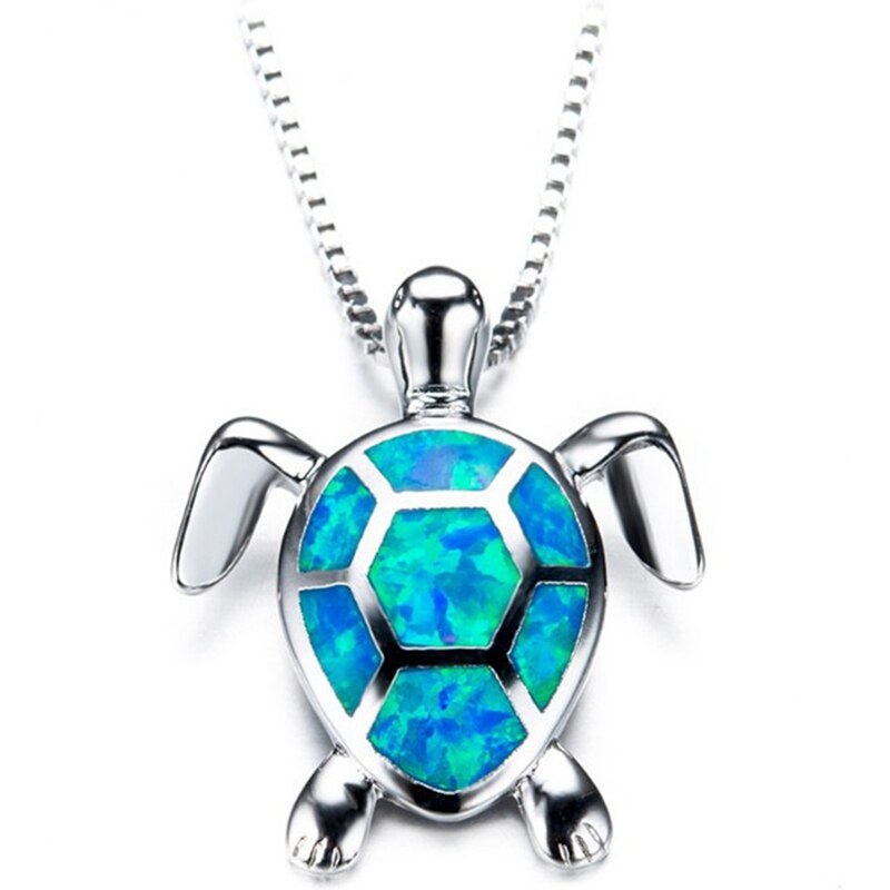 FDLK-collier avec pendentif tortue de mer, opale bleue, à la , pour femmes, bijoux de plage, Animal pour mariage, océan, idée: Bleu