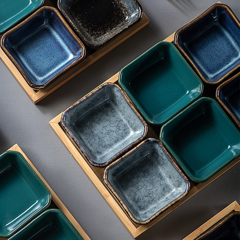 ceramic grid fruit plate snack plate serving platter Japanese small dish with tray Home desktop dried fruit snack tray