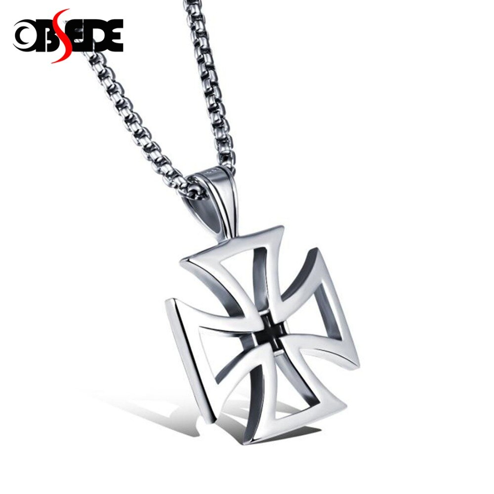 OBSEDE Men Cross Lucky Clover Titanium 316L Steel Pendant Necklace Charms Silvery Chain Necklace Delicate Best Fine Jewelry