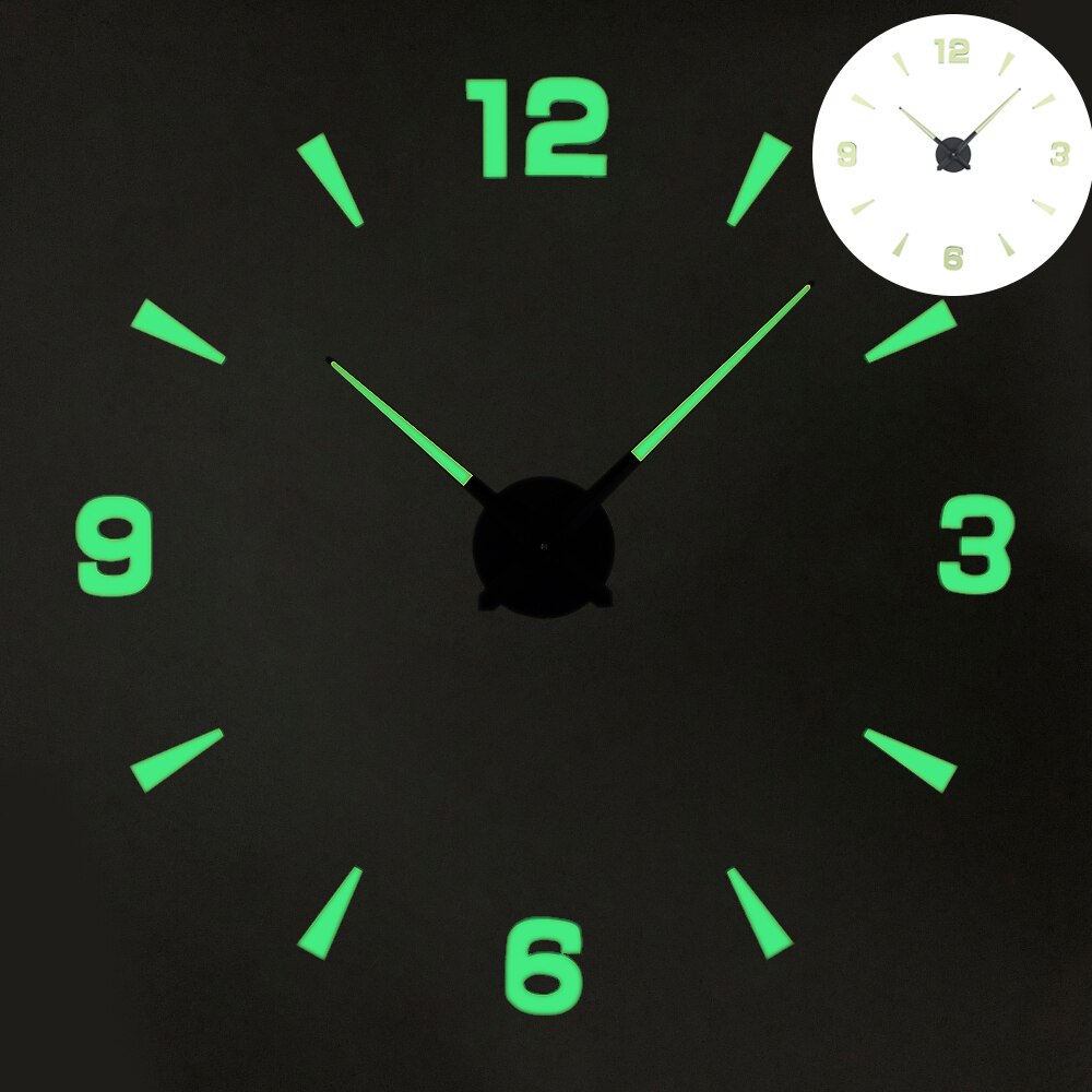 Luminous Large DIY Wall Clock In Wall 3D DIY Wall Clocks Home Office Decor Luminou Watch Sticker Quartz Large Wall Clock: B