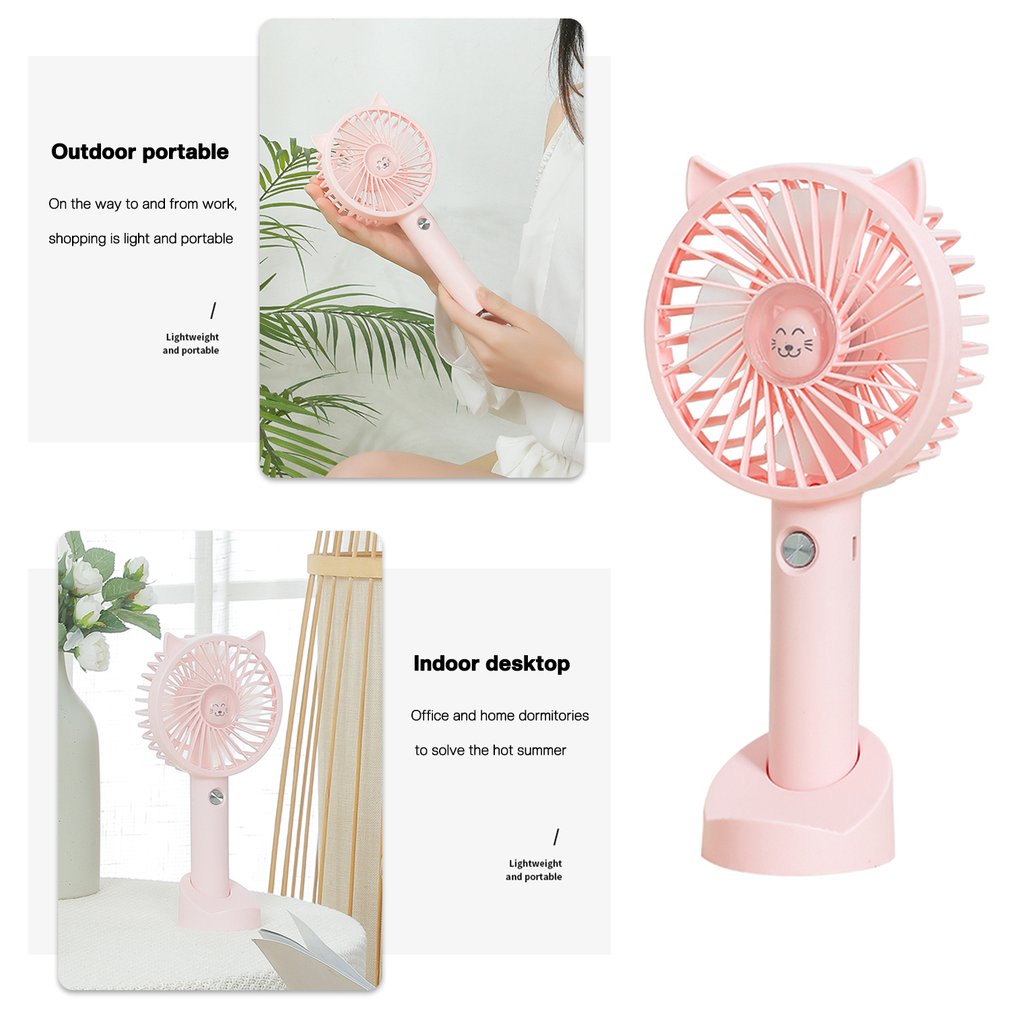Mini Cat Handheld Fan Portable Usb Rechargeable Fans Cooling Desktop Ventilation Fan With Base 3 Modes For Travel Outdoor