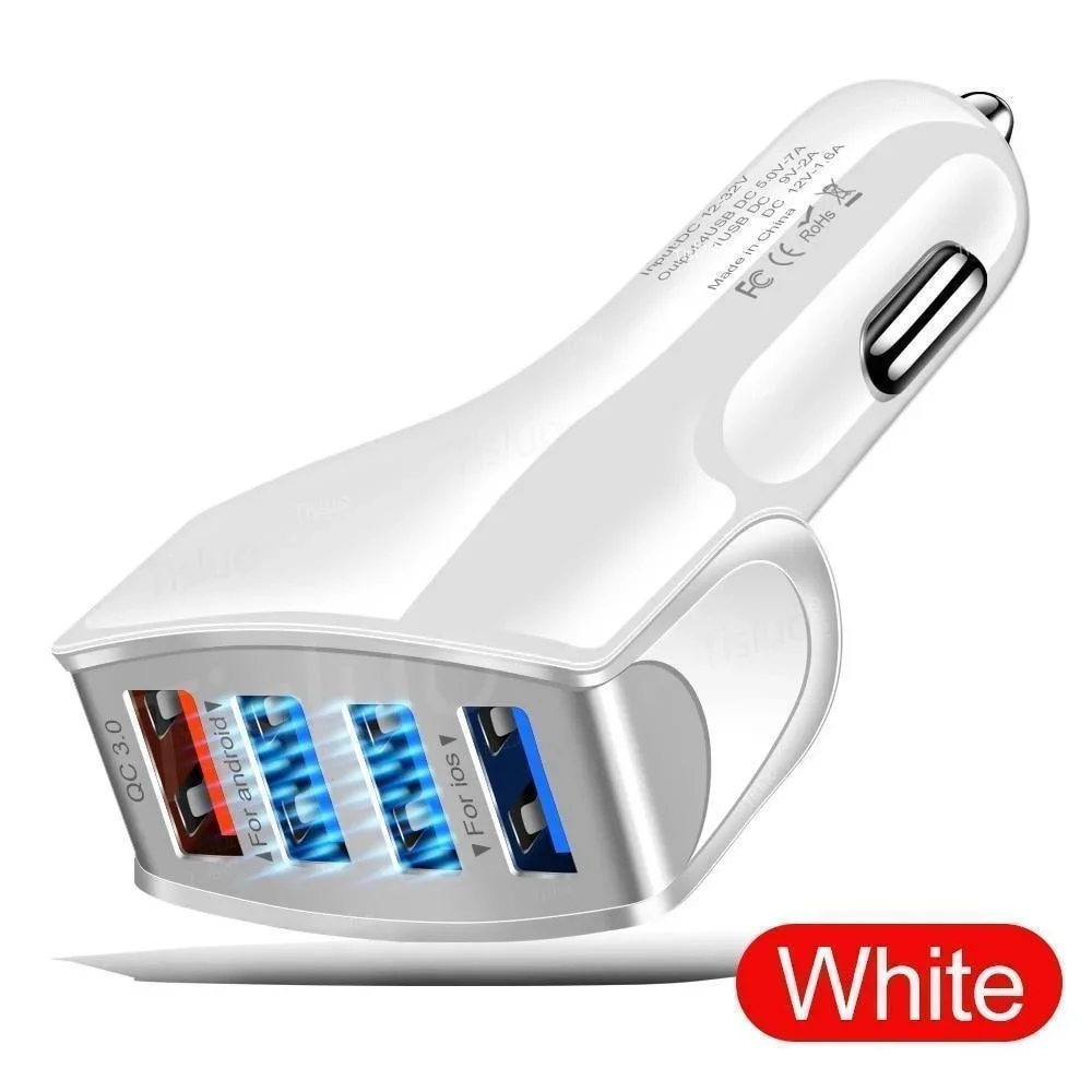 Chargeur de voiture Quick Charge 3.0, 4 Ports, Charge rapide, chargeur de téléphone de voiture, accessoires automobiles: Marron