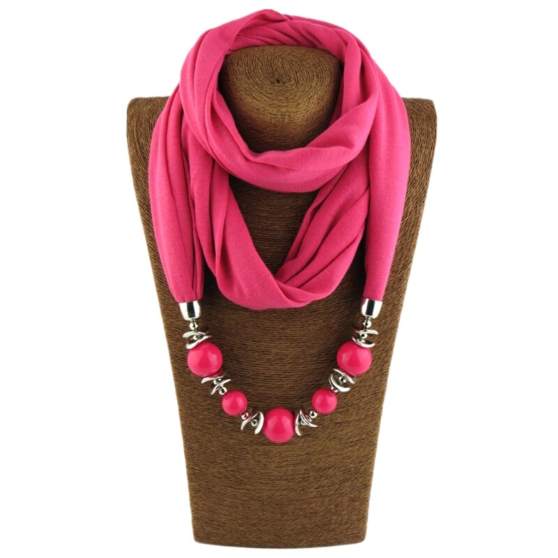 Womens Neckerchief Ring Scarf Necklaces Beads Solid Color Jewelry Shawl: 6
