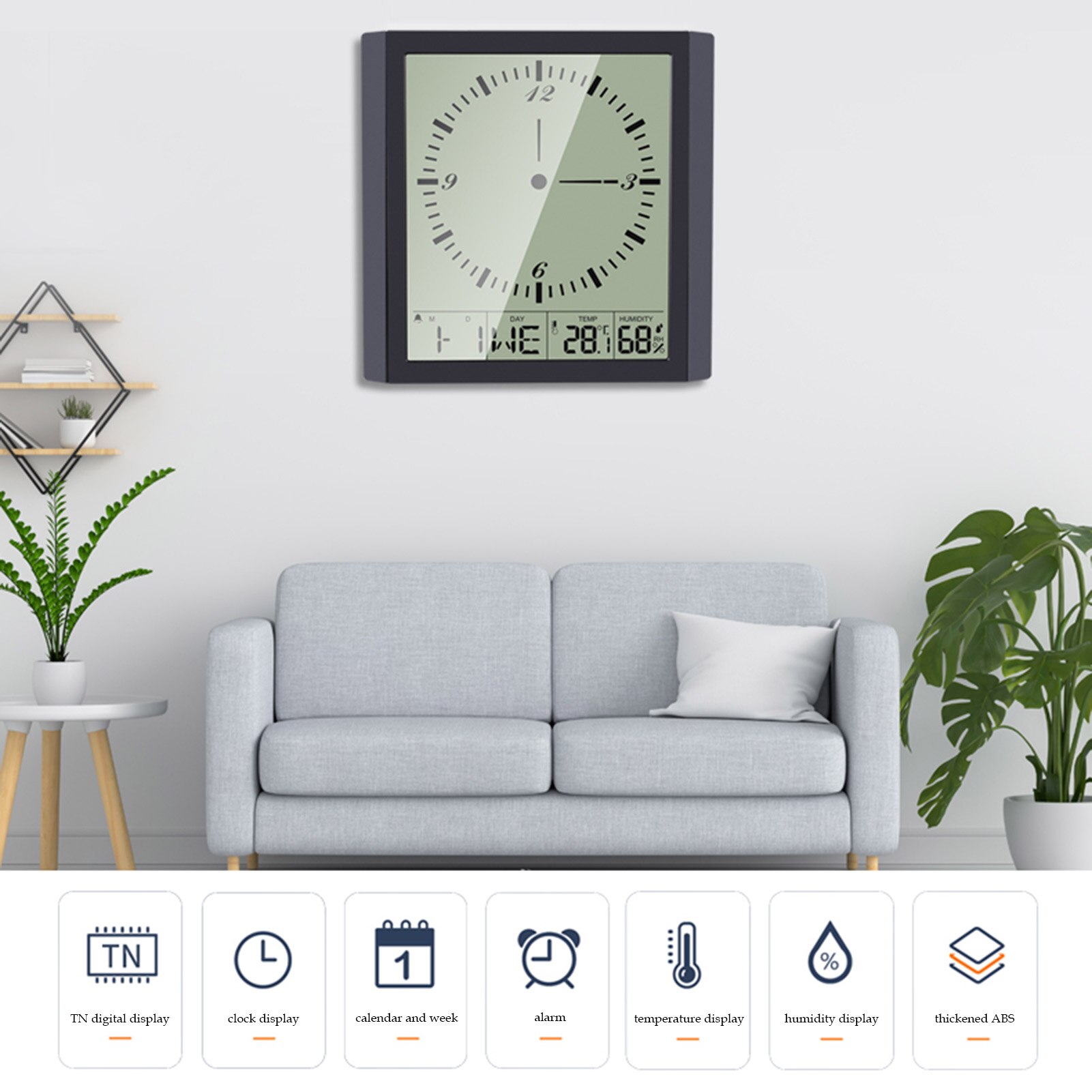 Intelligent Electronic Digital Wall Clock Home Digital Display Clock Alarm Indoor Hygrometer Thermometer Desktop Square Clock