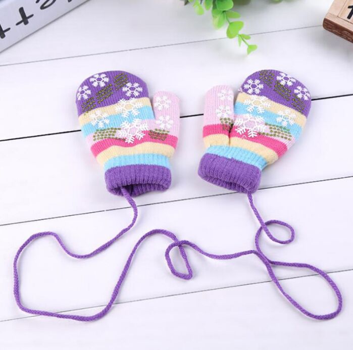 Kinderen Handschoenen Herfst Winter Kinderen Warme Handschoenen Jongens Meisjes Zachte Wanten Snowflake Streep Producten Baby Accessoires Handschoenen: Purple / 10-12 months