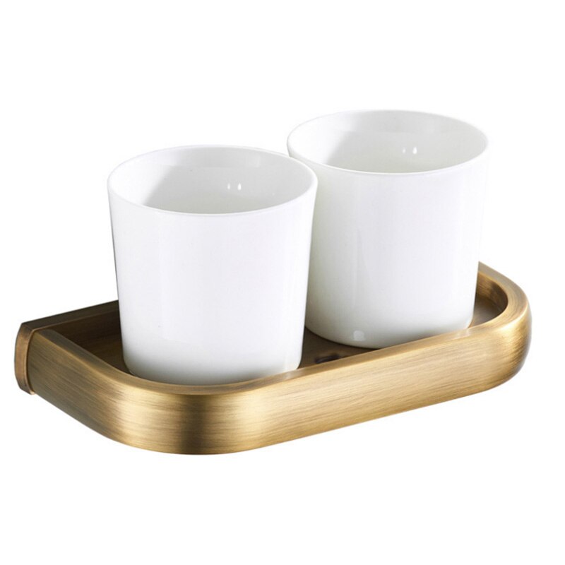 Antieke Badkamer Accessoires Brons WC Papier Houders Robe Handdoek Jas Haak Toiletborstel Houder Zeep Mand Badkamer Hardware Set: double cup holder