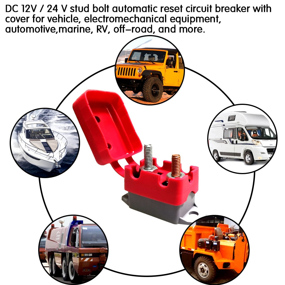 2 stk.  dc 12v - 24v automatisk nulstillingsafbryder sikringsbolt type 1 med dækselbolt til bilindustrien og mere