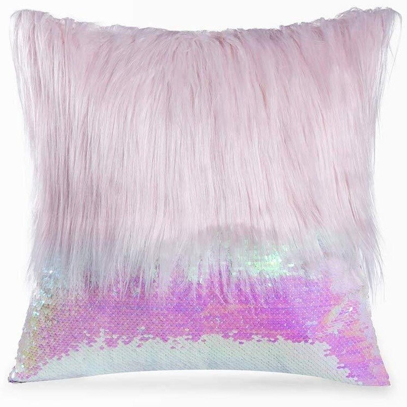 GY0757 Lange Pluche Harige Pailletten Splicing Kussen (Geen Vulling) schaal Glitters Kussen Woonkamer Sofa Pluche Sierkussen Sets: Pink