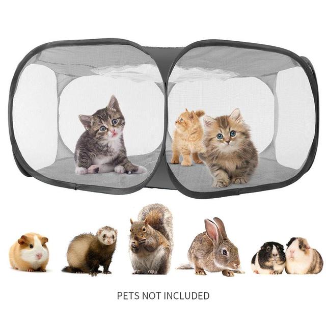 Guinea Pig Cage Pop Open Tent Small Animals Breathable Portable Exercise Fence Pet Playpen Outdoor/Indoor Yard Cage Transparent: Blue