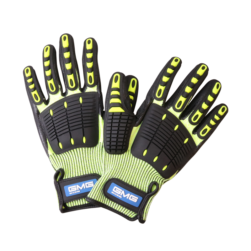 Anti Impact Gloves Anti Vibration oil-proof GMG Yellow HPPE GMG TPR Safety Work Gloves Cut Resistant Gloves