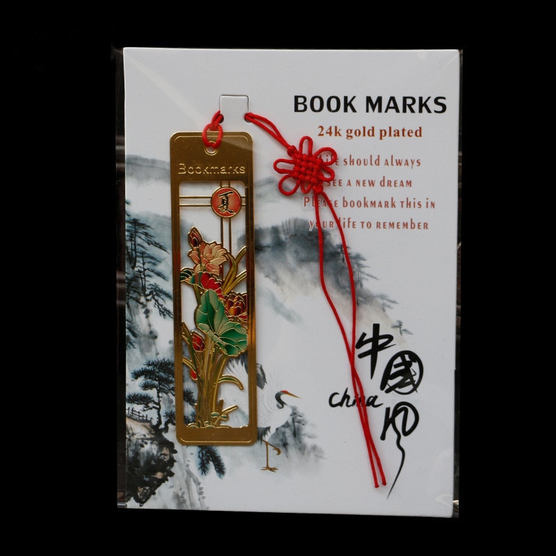 4 stk / sæt 24k guldbelagte kinesisk klassisk stil bogmærke merlin bambus krysantemum metal bogmærker