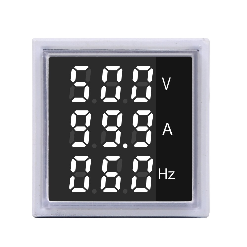 Firkantet ledet digitalt voltmeter amperemeter hertz meter  ac20-500v signallys spændingsstrøm frekvens combo meter indikator tester: Hvid