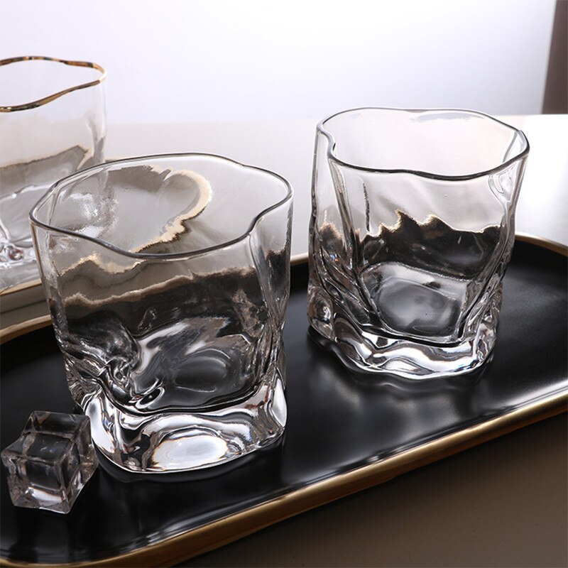 Crumple Whiskey Tumbler Glasses Cocktail Glasses Irregular Folds Verre Vodka Cups Personality Brandy Snifters Iced Mug