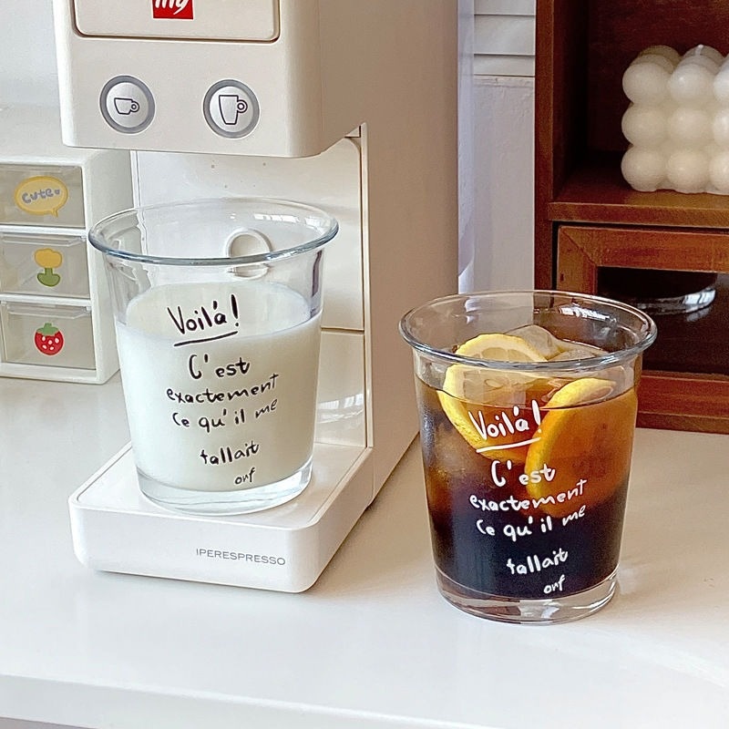Taza de agua diaria para el hogar, 350ML, café, Latte helado americano, bebida, jugo, bebida fría, taza de vidrio transparente clásica Simple