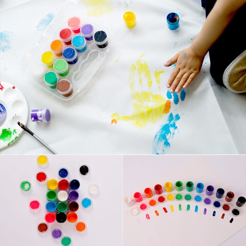 12 Color 15ml Gouache Paint Finger Paint with Storage Box Washable Paint for Kid C90C