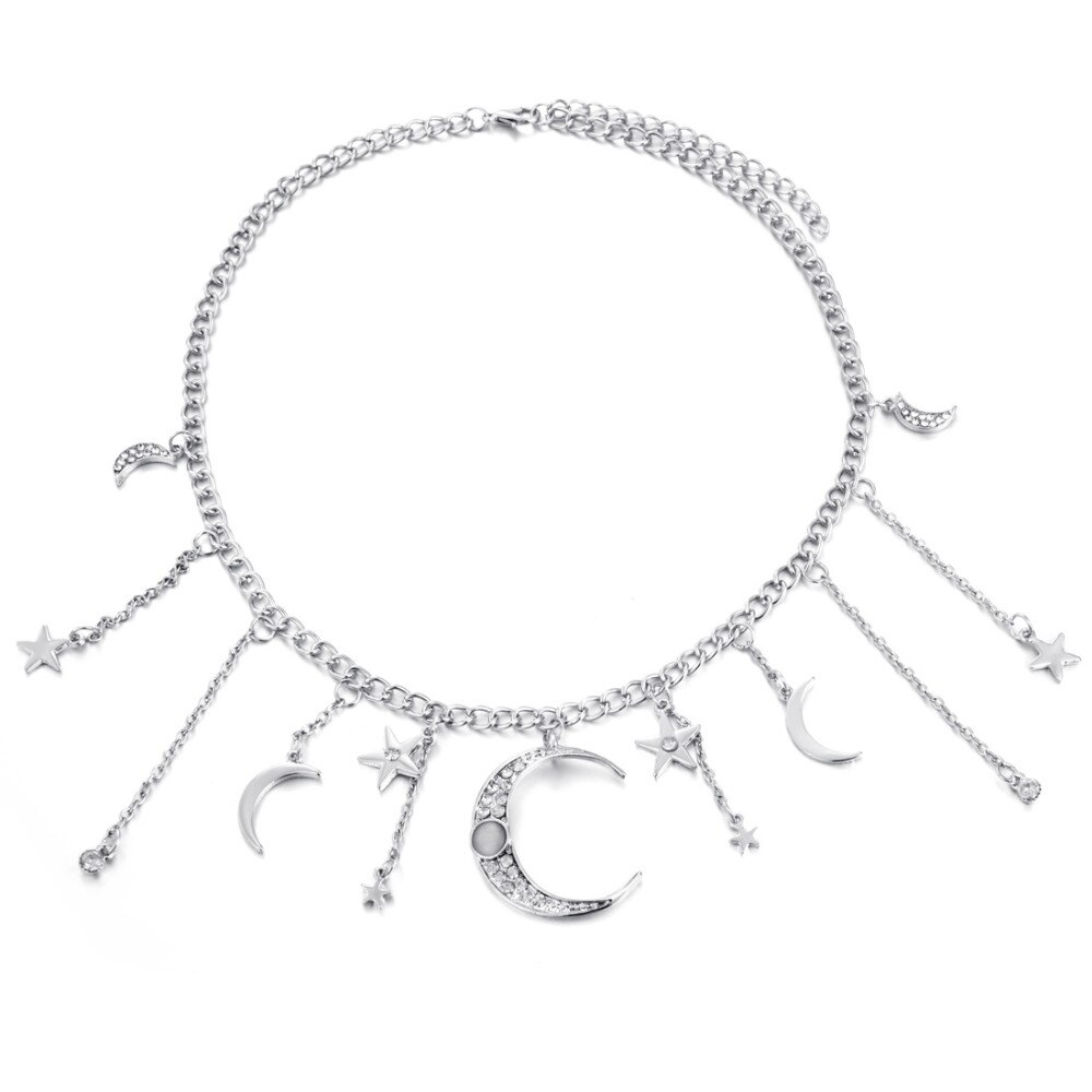 Vrouwen Bling Zirconia Kerstcadeau Moon Star Charm Chocker Choker Statement Ketting Ketting