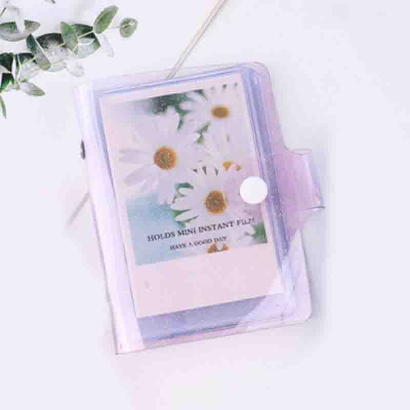 Jelly Kleur Fotoalbum Voor Mini Card Photo Sticker Album Mini Fotoalbum Foto Album Roze Transparant Glitter Kaarthouder tas: Paars