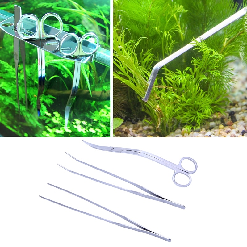 Pinzas 3 en 1 para acuario, plantas acuáticas vivas, mango largo, tijeras de corte, juego de herramientas,