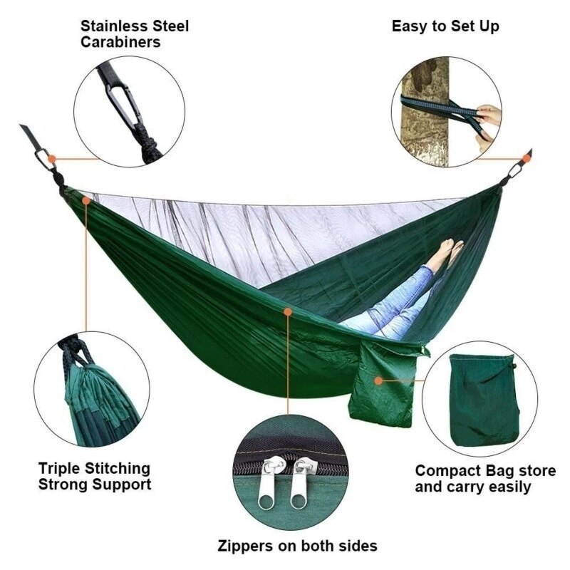 1pcs outdoor camping nylon parachute cloth automatic quick-opening mosquito net hammock canopy set sky tent S7B0983