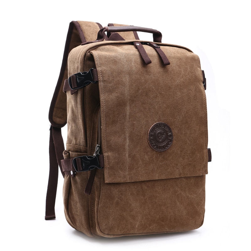 Alta qualidade lona mochila masculino cor sólida sacos de portátil 15.6 polegada superior vintage design ao ar livre durável nova tendência clássico