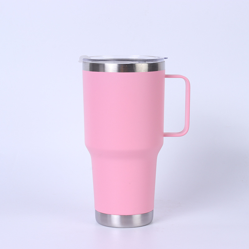 Steel handle vacuum mug , 30 , 20 oz., double-walled ice cooler, for office, home, car, tea, coffee, insulated bottle, colorful: Red / 501-600ml