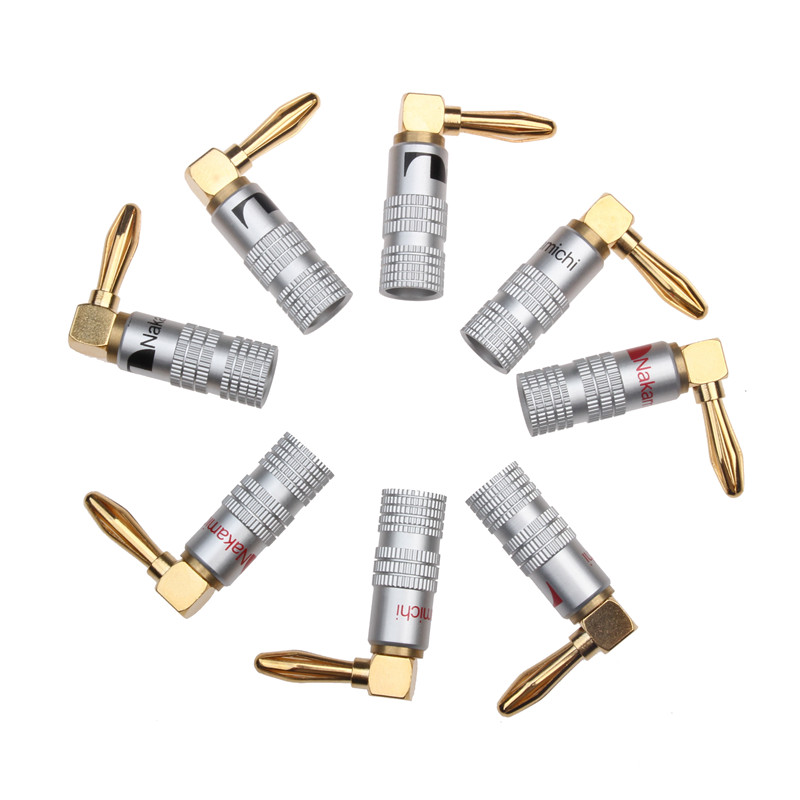 8PCS Koper & Aluminium Nakamichi Haakse 90 Graden 4mm Vergulde Banana Plug Voor Video Speaker adapter Audio Connector