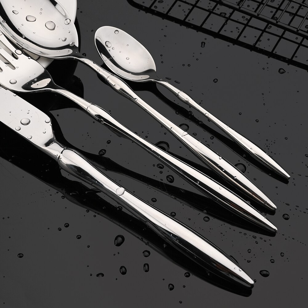 Plata 18/10 Acero inoxidable vajilla cubiertos juego de platería tenedor cuchillo cuchara vajilla cubiertos para restaurante . Exclusivo.