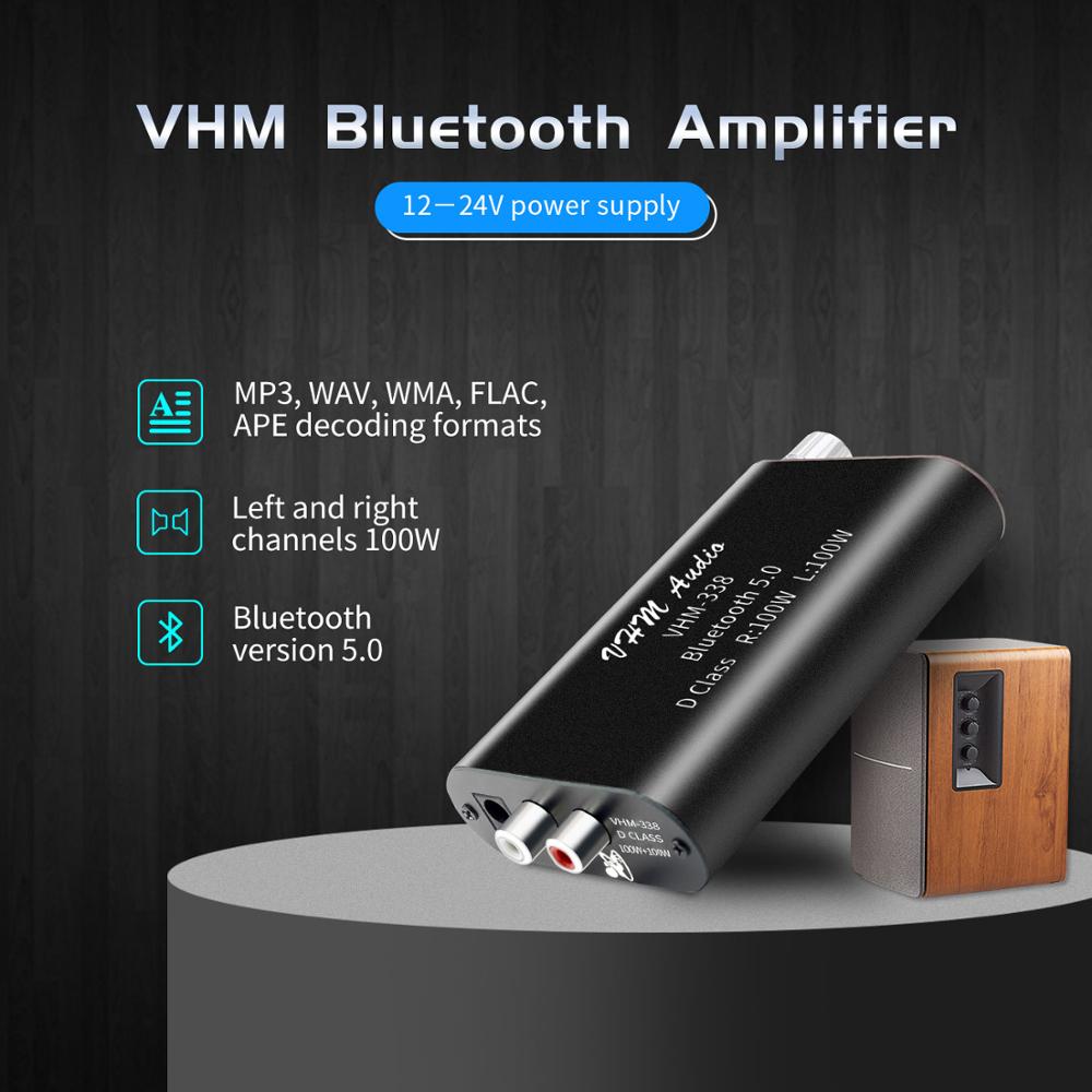 100W+100W Bluetooth 5.0 Mini Digital Amplifier Hifi Stereo Wireless Audio Amplificador Class D Amp USB AUX Car Sound AMP