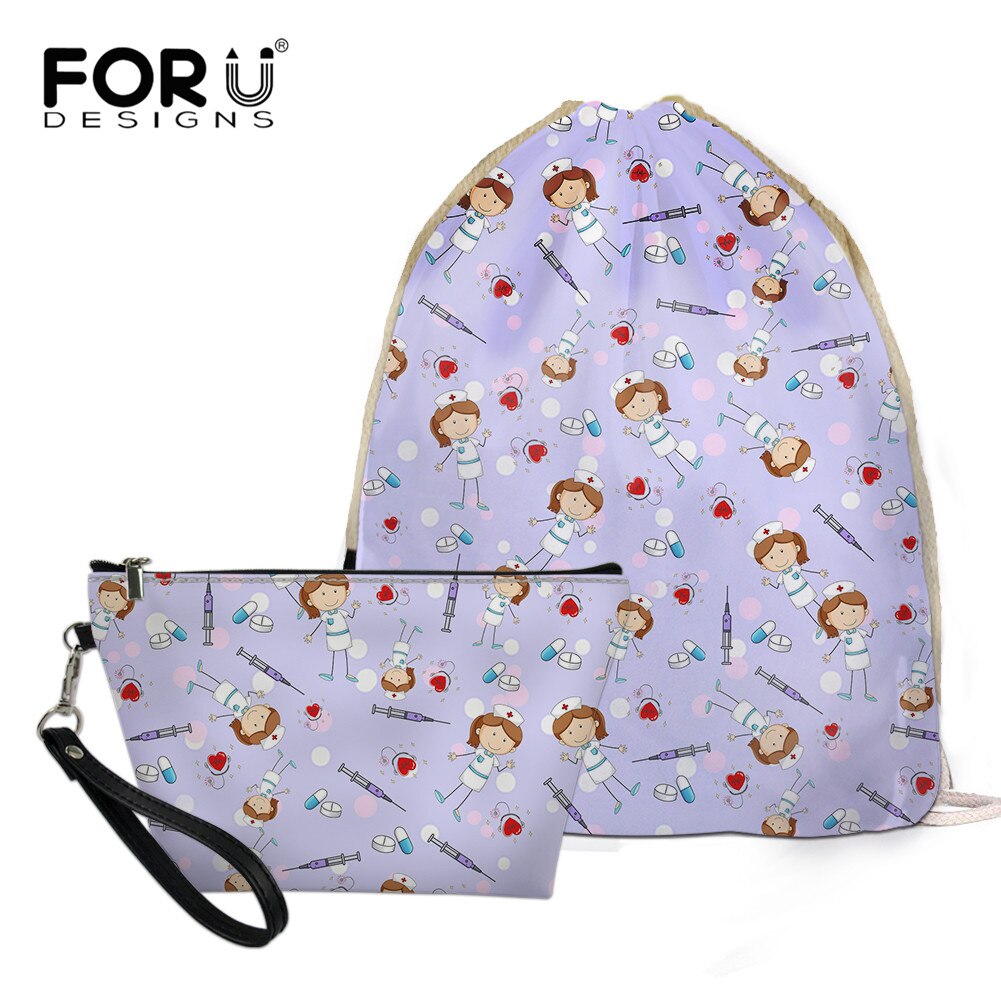 FORUDESIGNS Women’s Drawstring Bag Sets Nurse Girls Woman Foldable School Girls Cloth Backpack Small Shoes Pack: BLG3658Z3Z8