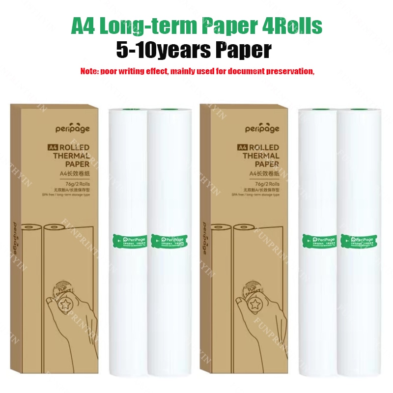 PeriPage A40 Official thermal paper A4 210X30mm /210X297mm Thermal Fax Machine paper 5-10 Years or 2-3Years Paper: 5-10Y Paper 4Rolls