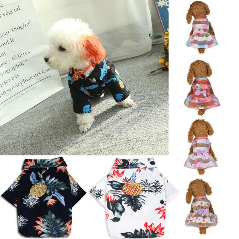 Zomer strand shirt hond print hawaii strand casual huisdier puppy reizen shirt blouse