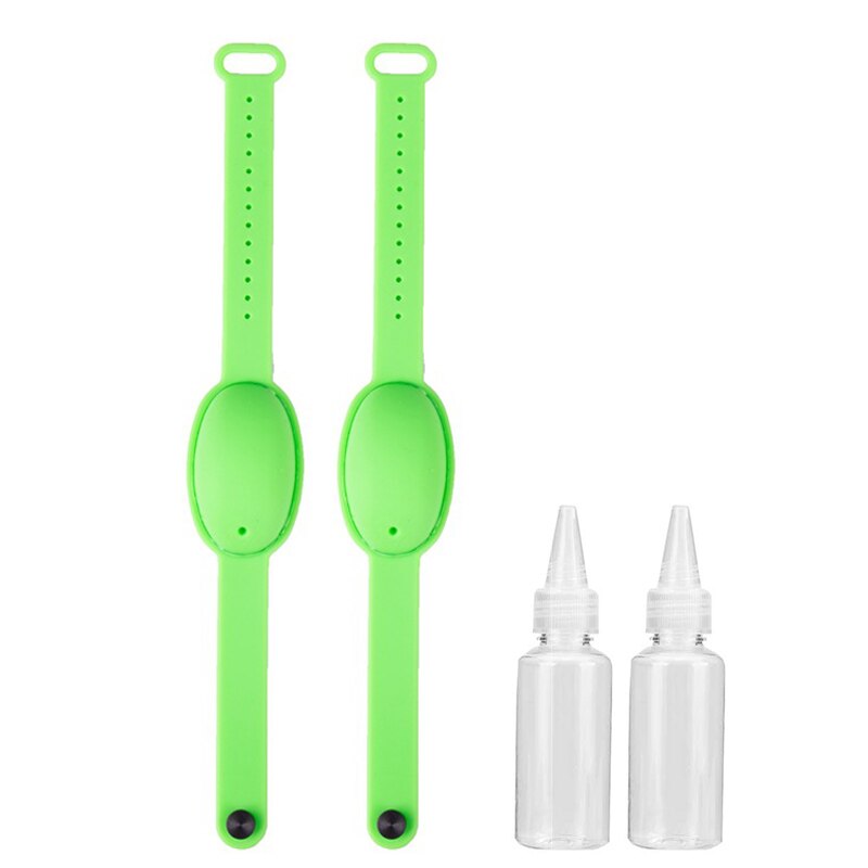 Refillable Hydroalcoholic Gel Dispensing Bracelet Rechargeable Wristband Hand Dispenser Adult Child Disinfectant Hydrogel Wrist: 2PCS Green