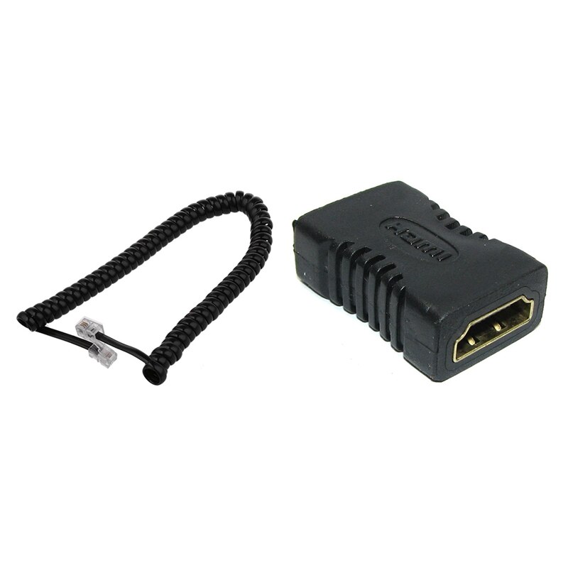 1 Pcs HDMI and HDMI Extension Connector "Female and Female" & 1 Pcs 2 M Black Telephone Extension Coil Cable Cord: Default Title