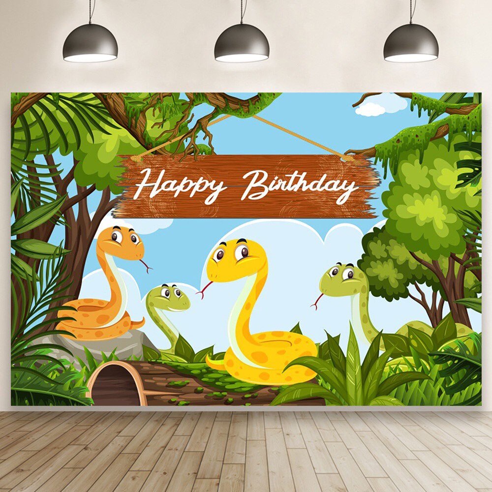 150x100cm Jungle Safari Animal Happy Birthday Backdrop Birthday Party Photo Background Wall Poster Party Backdrops for 1-9 Year: 8