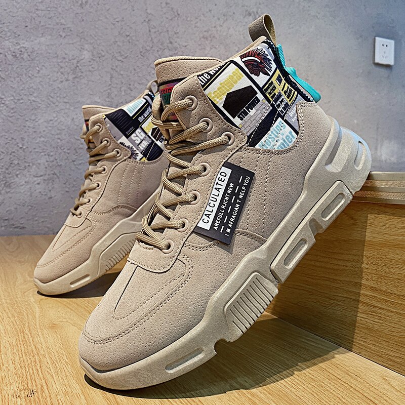 Hommes baskets haut Jogging chaussures hommes chaussures décontractées respirant chaussures de marche hommes vulcaniser chaussures chaussures légères chaussures populaires: Beige / 7.5